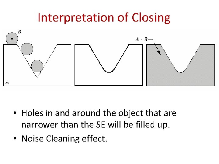 Interpretation of Closing • Holes in and around the object that are narrower than Interpretation of Closing • Holes in and around the object that are narrower than