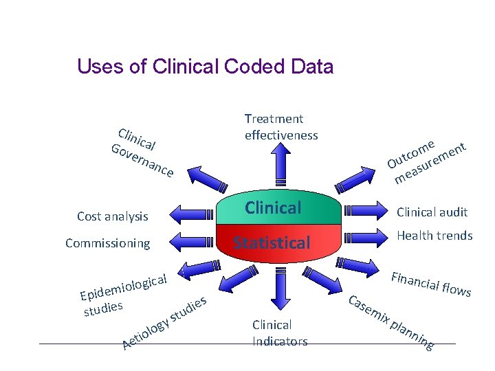 Uses of Clinical Coded Data Treatment effectiveness Clin Gov ical ern anc e nt