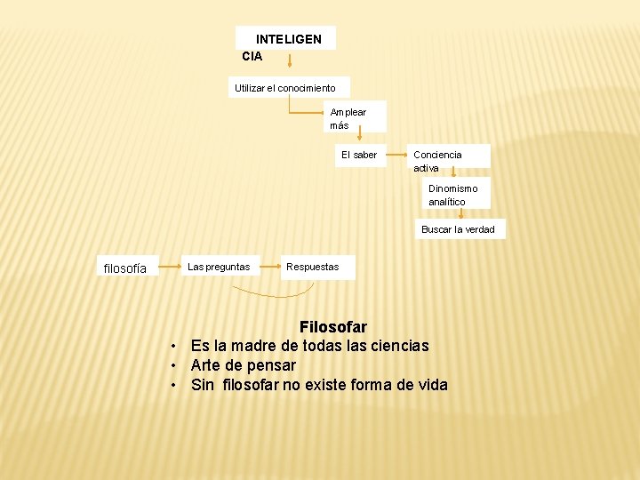  INTELIGEN CIA Utilizar el conocimiento Amplear más El saber Conciencia activa Dinomismo analítico