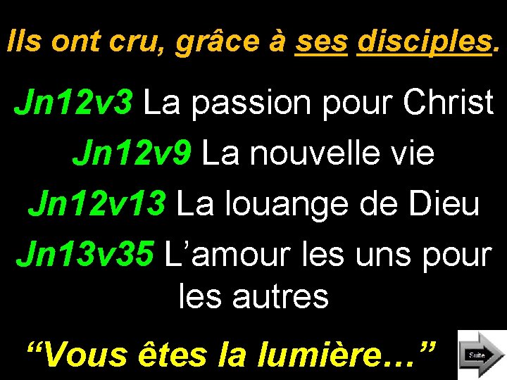 Ils ont cru, grâce à ses disciples. Jn 12 v 3 La passion pour