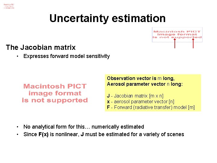 Uncertainty estimation The Jacobian matrix • Expresses forward model sensitivity Observation vector is m