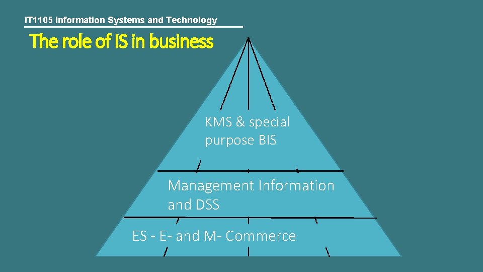 IT 1105 Information Systems and Technology The role of IS in business KMS &