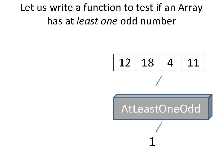 Let us write a function to test if an Array has at least one