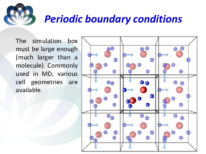 Periodic boundary conditions The simulation box must be large enough (much larger than a