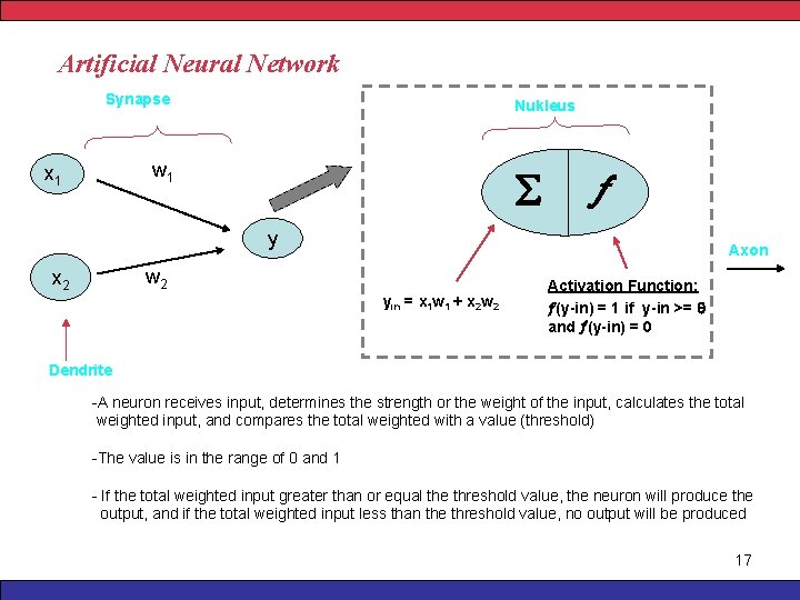 Artificial Neural Network Synapse Nukleus w 1 x 1 y Axon w 2 x