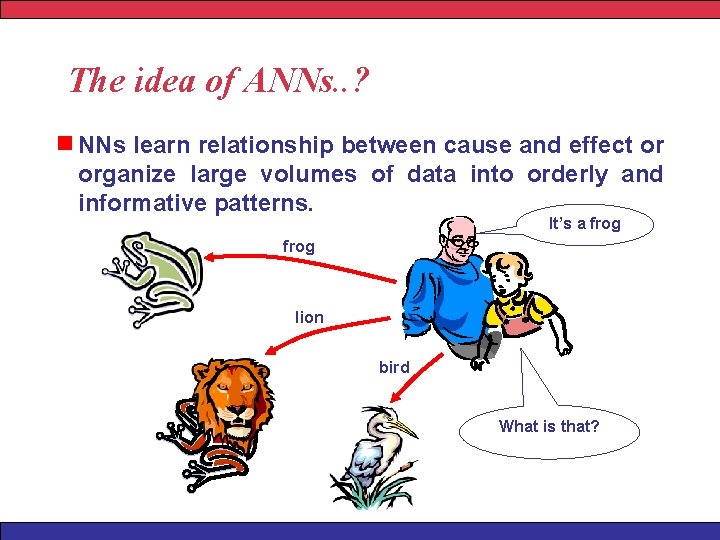 The idea of ANNs. . ? NNs learn relationship between cause and effect or