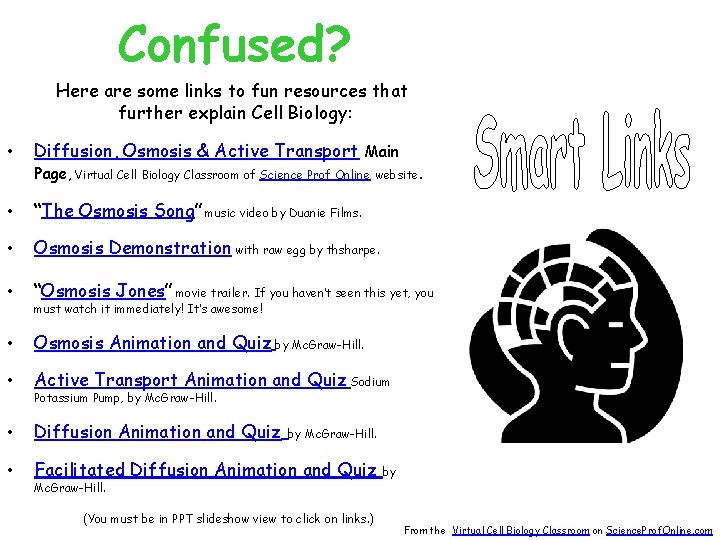 Confused? Here are some links to fun resources that further explain Cell Biology: •