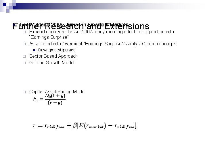 Lee Mykland 2006 - Jumps in Financial Markets Further Research and Extensions ¨ Expand