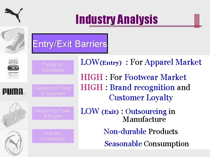 Industry Analysis Entry/Exit Barriers Threat of Substitutes Bargaining Power of Suppliers Bargaining Power of