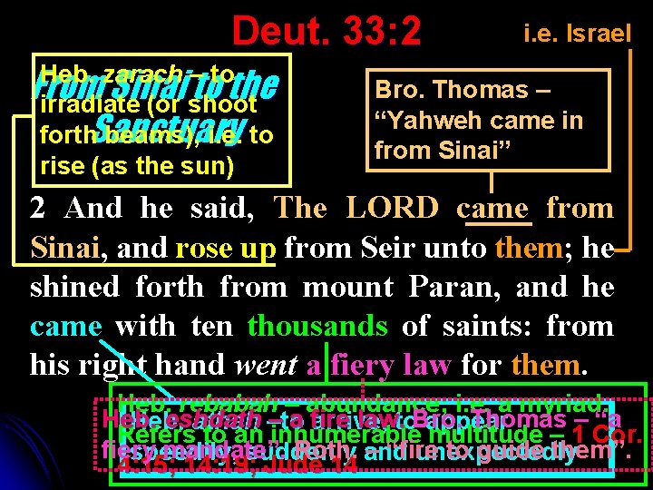 i. e. Israel Deut. 33: 2 Heb. zarach – to Bro. Thomas – From