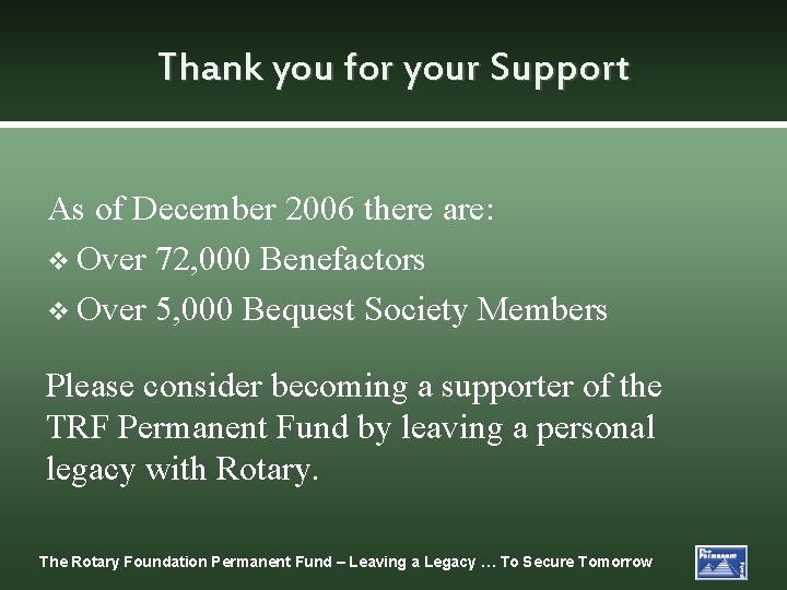 Thank you for your Support As of December 2006 there are: v Over 72,