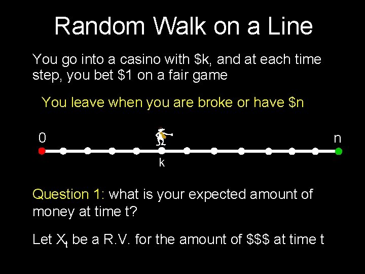 Random Walk on a Line You go into a casino with $k, and at