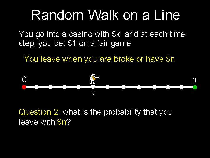 Random Walk on a Line You go into a casino with $k, and at