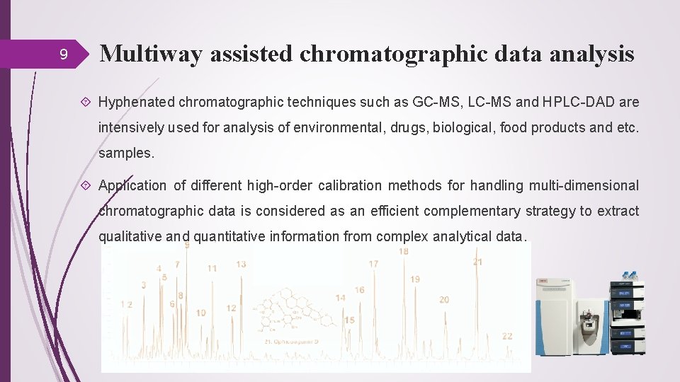 9 Multiway assisted chromatographic data analysis Hyphenated chromatographic techniques such as GC-MS, LC-MS and