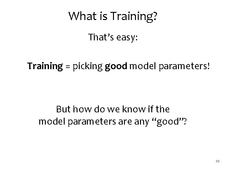 What is Training? That’s easy: Training = picking good model parameters! But how do