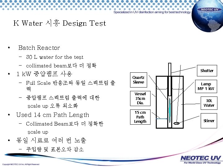 K Water 시흥 Design Test • Batch Reactor – 30 L water for the