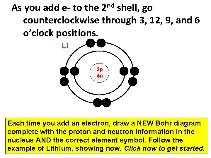 As you add e- to the 2 nd shell, go counterclockwise through 3, 12,