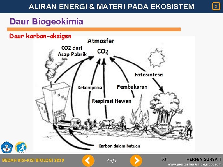 ALIRAN ENERGI & MATERI PADA EKOSISTEM X Daur Biogeokimia Daur karbon-oksigen BEDAH KISI-KISI BIOLOGI