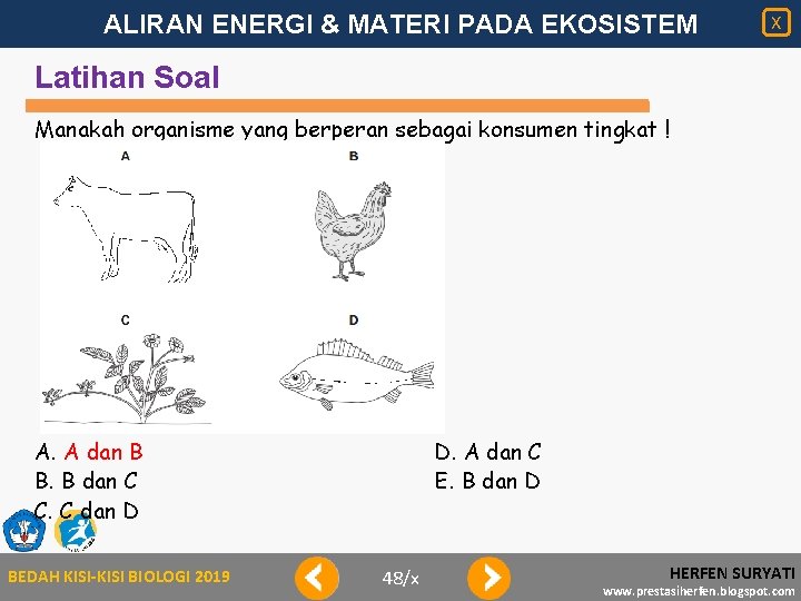 ALIRAN ENERGI & MATERI PADA EKOSISTEM X Latihan Soal Manakah organisme yang berperan sebagai