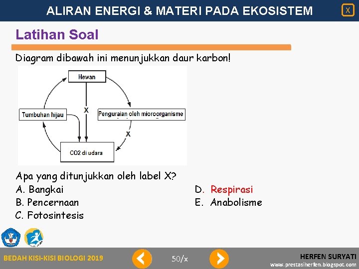 ALIRAN ENERGI & MATERI PADA EKOSISTEM X Latihan Soal Diagram dibawah ini menunjukkan daur