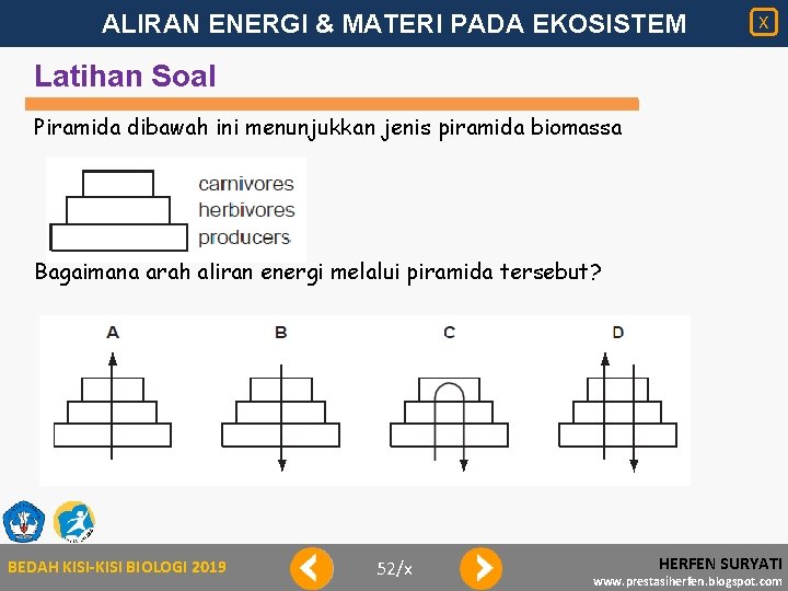 ALIRAN ENERGI & MATERI PADA EKOSISTEM X Latihan Soal Piramida dibawah ini menunjukkan jenis