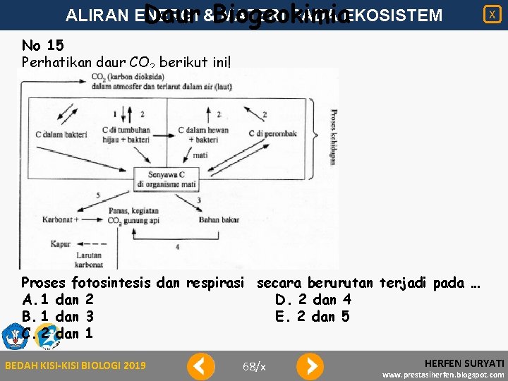 ALIRAN ENERGI MATERI PADA EKOSISTEM Daur &Biogeokimia X No 15 Perhatikan daur CO 2