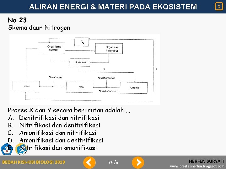 ALIRAN ENERGI & MATERI PADA EKOSISTEM X No 23 Skema daur Nitrogen Proses X