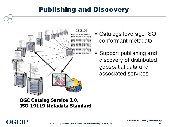 Publishing and Discovery • Catalogs leverage ISO conformant metadata • Support publishing and discovery