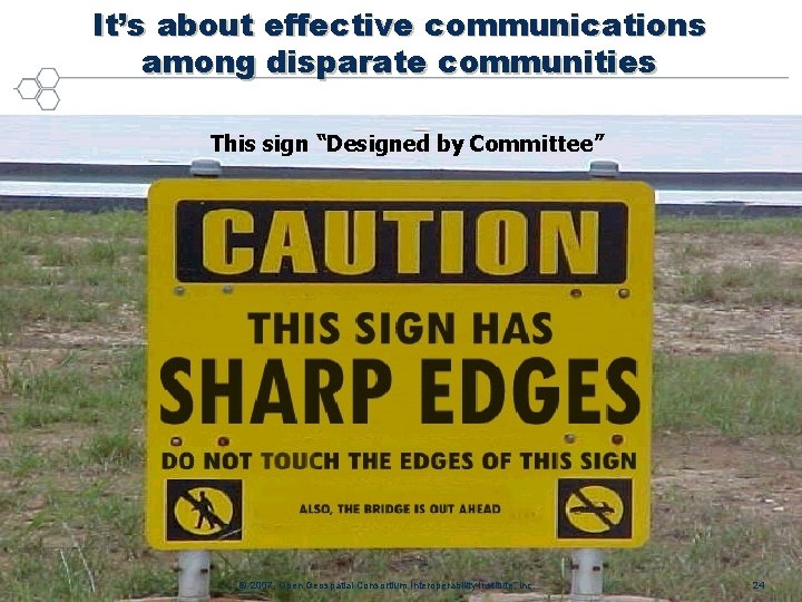 It’s about effective communications among disparate communities This sign “Designed by Committee” OGCII ®