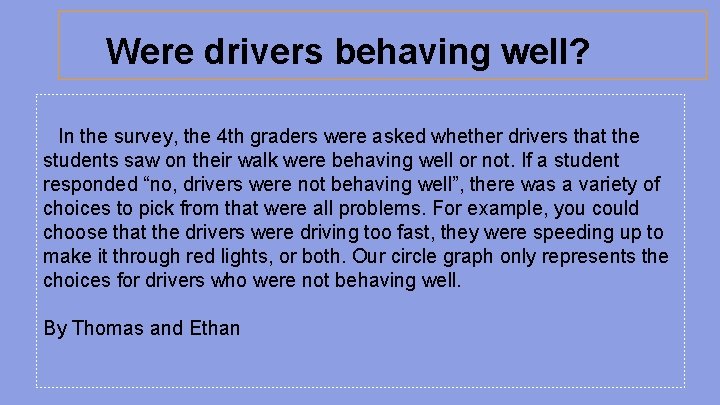 Were drivers behaving well? In the survey, the 4 th graders were asked whether