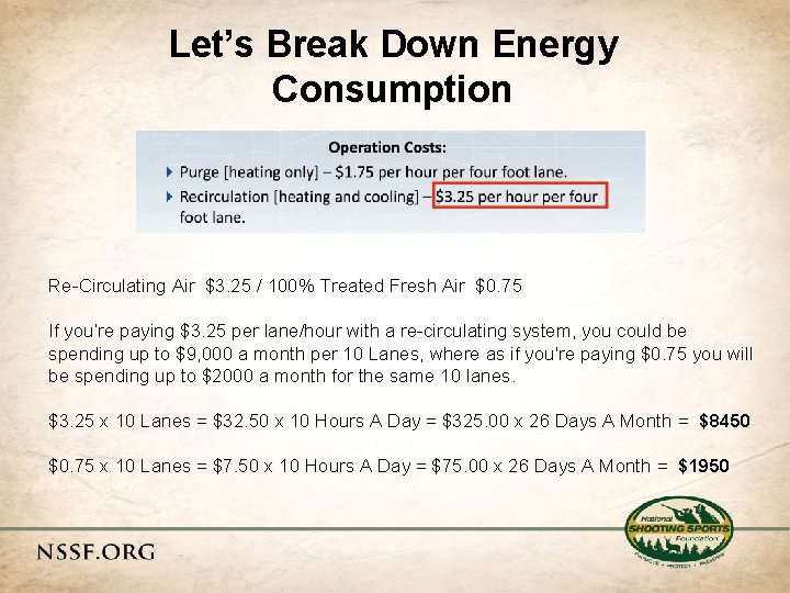 Let’s Break Down Energy Consumption Re-Circulating Air $3. 25 / 100% Treated Fresh Air