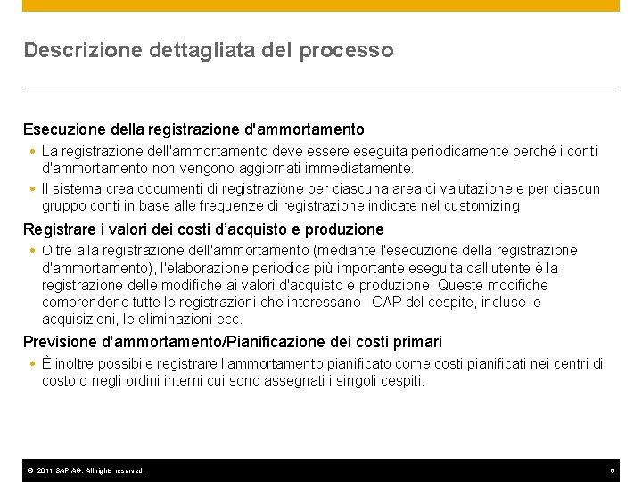 Descrizione dettagliata del processo Esecuzione della registrazione d'ammortamento La registrazione dell'ammortamento deve essere eseguita