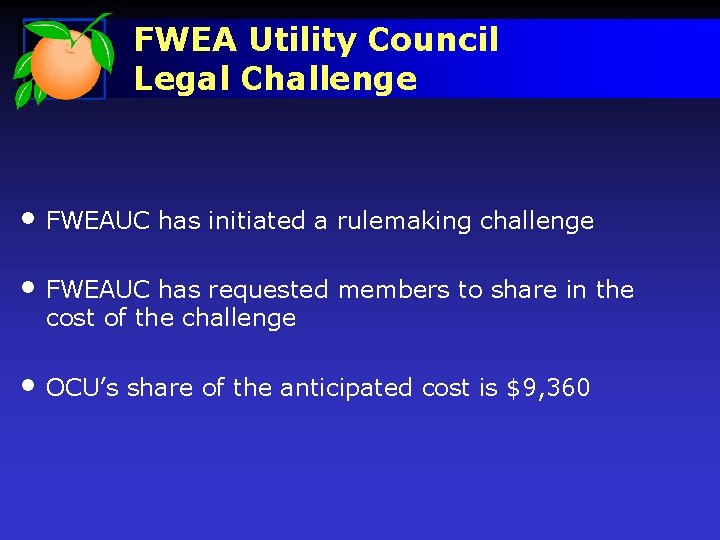 FWEA Utility Council Legal Challenge • FWEAUC has initiated a rulemaking challenge • FWEAUC