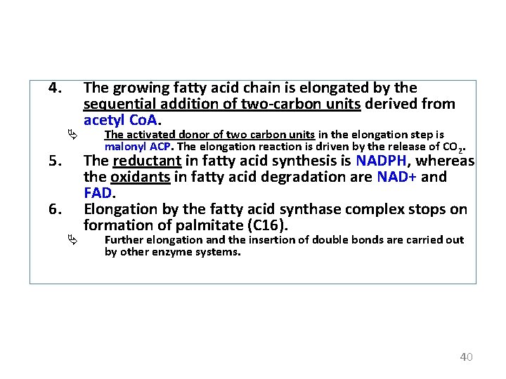 4. Ä 5. 6. Ä The growing fatty acid chain is elongated by the