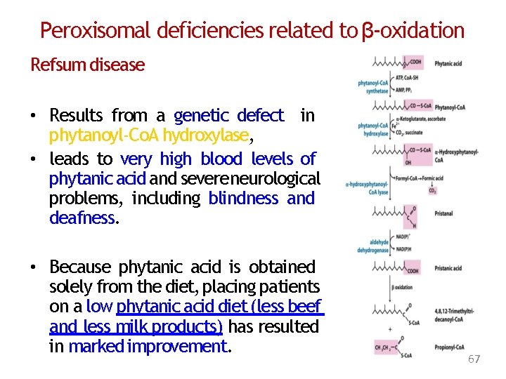 Peroxisomal deficiencies related to β-oxidation Refsum disease • Results from a genetic defect in