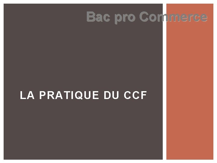 Bac pro Commerce LA PRATIQUE DU CCF 