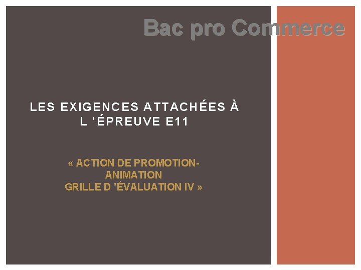 Bac pro Commerce LES EXIGENCES ATTACHÉES À L ’ÉPREUVE E 11 « ACTION DE