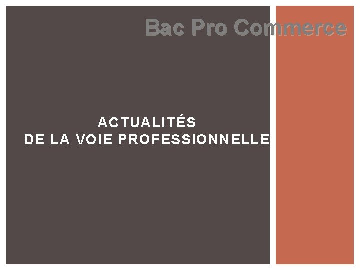 Bac Pro Commerce ACTUALITÉS DE LA VOIE PROFESSIONNELLE 