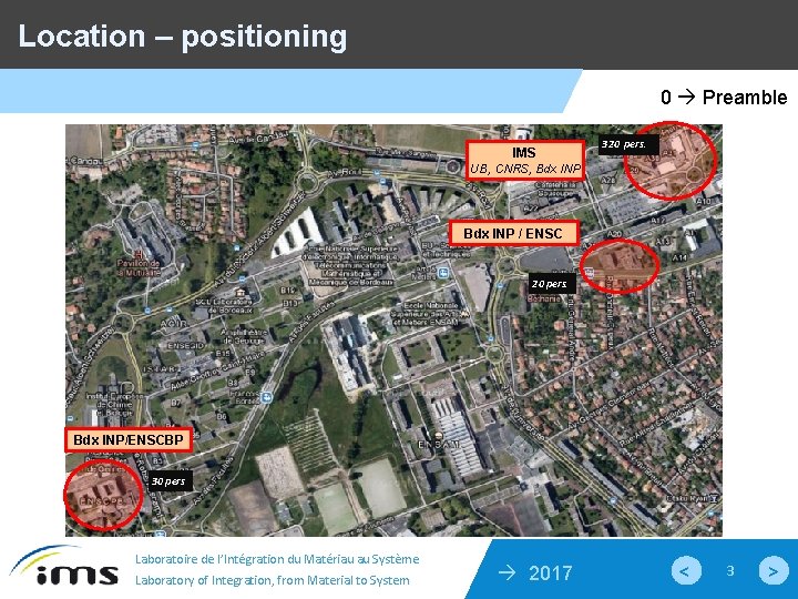 Location – positioning 0 Preamble IMS 320 pers. UB, CNRS, Bdx INP / ENSC