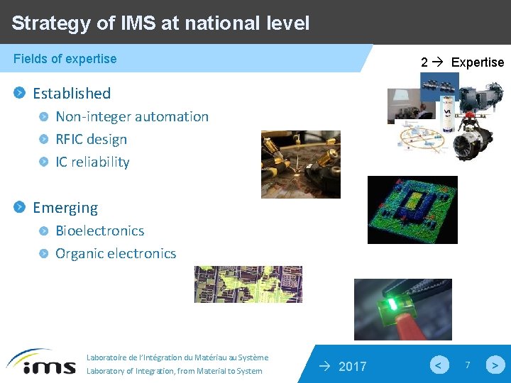 Strategy of IMS at national level Fields of expertise 2 Expertise Established Non-integer automation