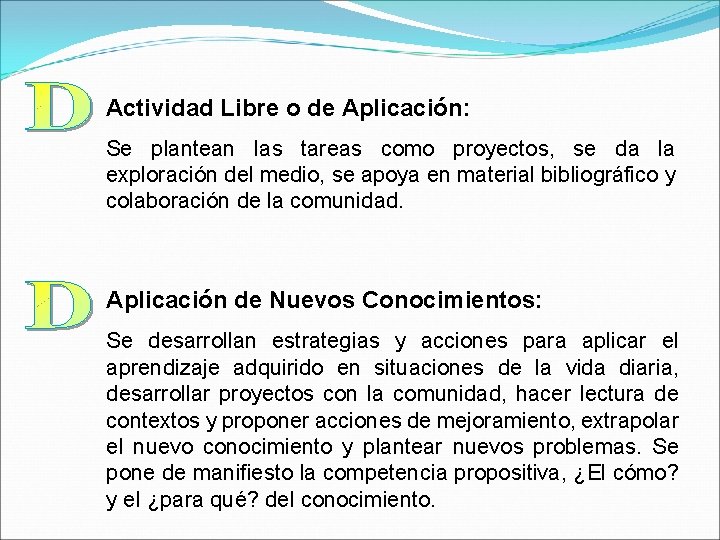 Actividad Libre o de Aplicación: Se plantean las tareas como proyectos, se da la