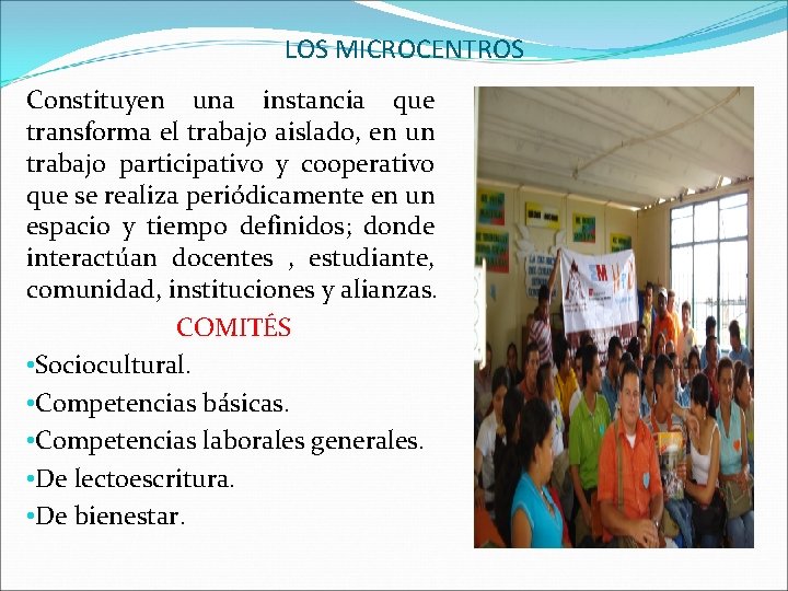 LOS MICROCENTROS Constituyen una instancia que transforma el trabajo aislado, en un trabajo participativo