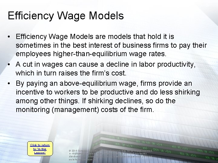 Efficiency Wage Models • Efficiency Wage Models are models that hold it is sometimes