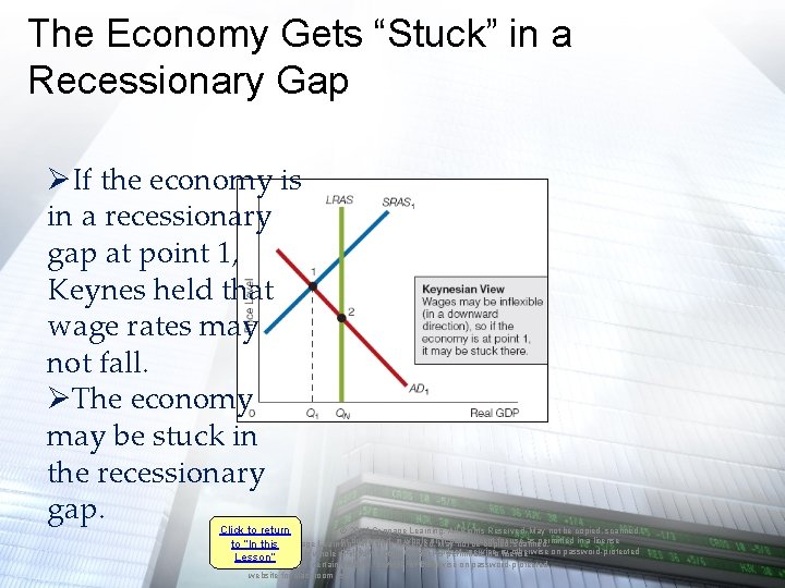 The Economy Gets “Stuck” in a Recessionary Gap ØIf the economy is in a