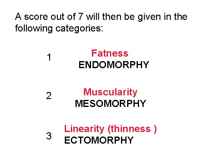 A score out of 7 will then be given in the following categories: 1