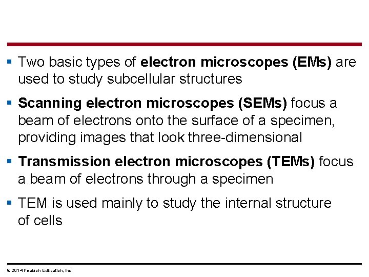 § Two basic types of electron microscopes (EMs) are used to study subcellular structures