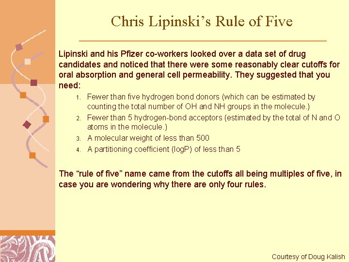 Chris Lipinski’s Rule of Five Lipinski and his Pfizer co-workers looked over a data