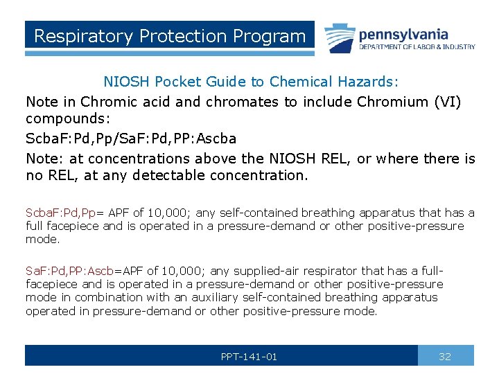 Respiratory Protection Program NIOSH Pocket Guide to Chemical Hazards: Note in Chromic acid and
