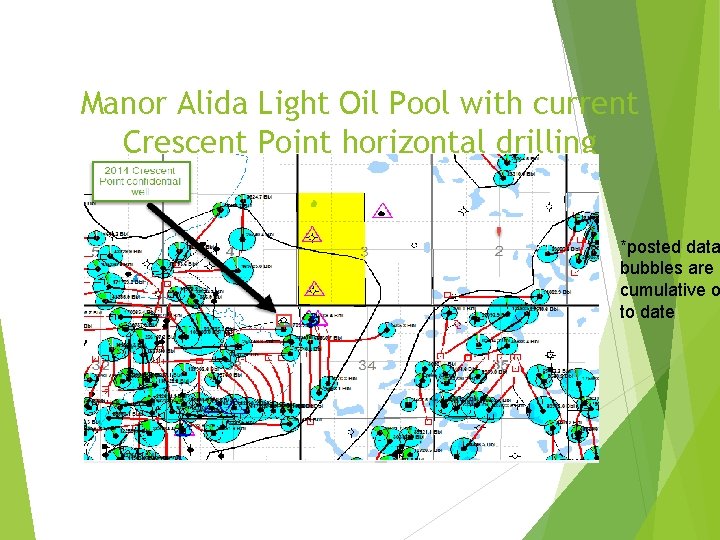Manor Alida Light Oil Pool with current Crescent Point horizontal drilling *posted data bubbles
