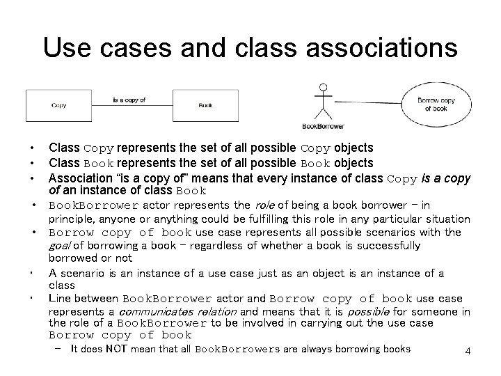 Use cases and class associations • • • Class Copy represents the set of